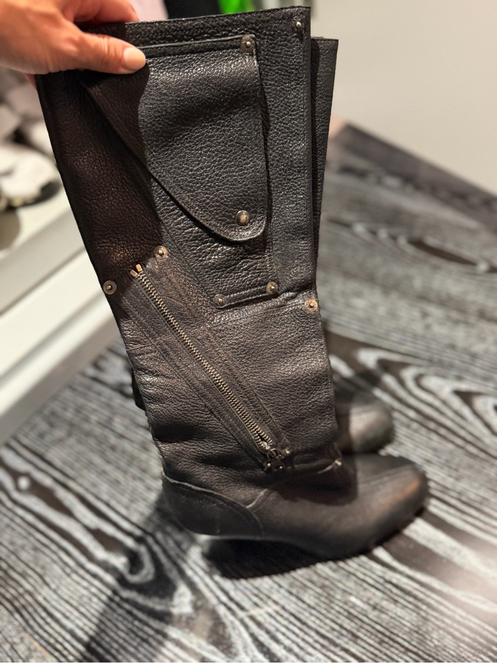 Prada Women's Black Leather Zip-Accent Riding Boots